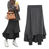 [Ｍｉｎｅｓａｍ] スカート付き レギンス レディース 裏起毛 スカッツ レギンス付きスカート あったか 秋冬 (02 グレー,2XL)