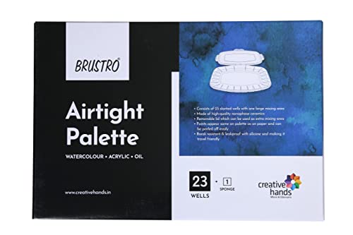 Image of BRUSTRO Artists' AIRTIGHT Peel-Off Palette 23 Wells with Separable Lid for Oil, Acrylics, Watercolour and Gouache Made of Nanophase Ceramic (Sponge Included)