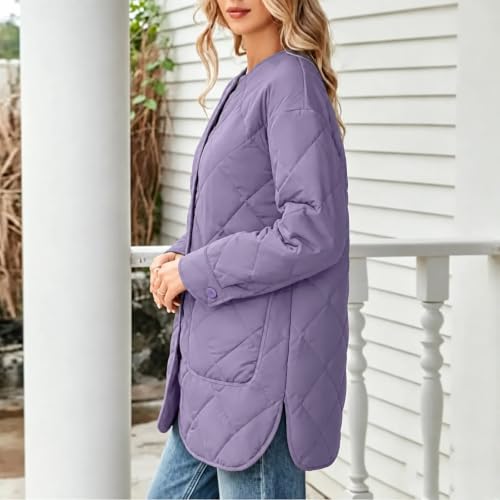 YRAETENM Quilted Jackets for Women Warm Mid Length Lightweight Puffer Coats - image 3