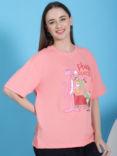 Image of Preneum Women's Cotton Cool Graphic Printed Baggy Fit Drop-Shoulder Sleeves Cotton Oversized T-Shirt