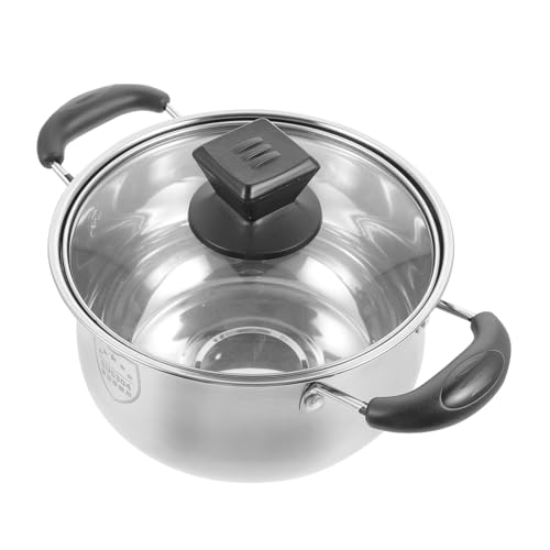 Cabilock Olla de Acero Inoxidable Doble Asa con Tapa de Vidrio Transparente Cacerola para Sopa y Cocina para Inducción y Gas Capacidad Media para Uso Diario y Recetas Variadas