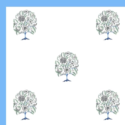 Image of BLOCKS OF INDIA Hand Block Printed 200 TC Cotton King Size Bedsheet (Blue Tree of Life)
