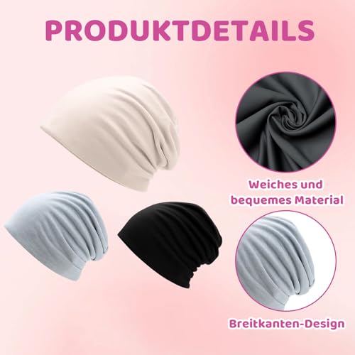 JqruiTbeis Kopfbedeckung Chemo, Chemo Kopfbedeckung Damen, 3er Set Mützen In Schwarz, Hellgrau Und Beige, Weiches Material, Bequemes Design