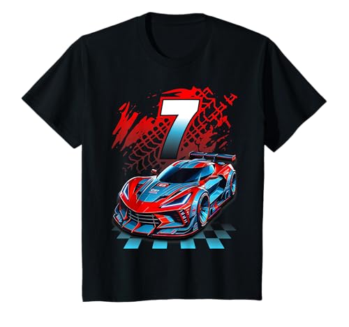 Niños Coche de carreras de 7 años Fiesta de cumpleaños 7 Coche de carreras Camiseta