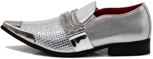 Image of Enzo Romeo Crisino Men Rhinestone Chrome Toe Suede Pointy Buckle Dress Loafer Slip On Shoes