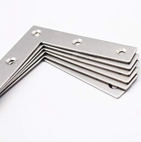 Flat L Shaped Corner Bracket, Tiberham 10 Pcs 80 x 80 mm Stainless Steel Right Angle Corner Brace Repair Plate, Heavy Duty Furniture Fastener Joint Corner Connector for Wood Shelf Cabinet Table Chair