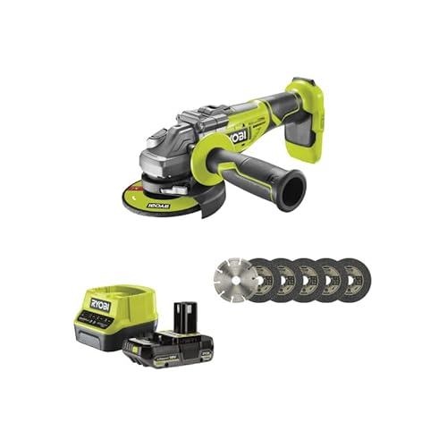 Pack RYOBI Meuleuse d'angle brushless R18AG7 0 18V One+ 1 batterie 2.0Ah 1 chargeur rapide RC18120 120 Kit 6 disque 125 mm - vue 3