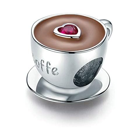 Coffee Charm 925 Sterling Silver Cup Charm Love Charm Heart Charm Anniversary Charm for Pandora Charm Bracelet (C) Cover