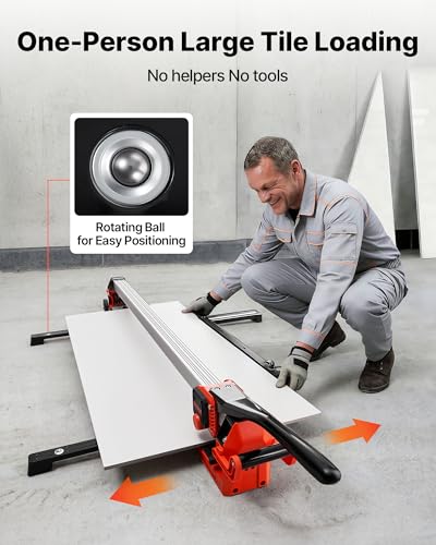 Image of VEVOR 48-Inch Manual Tile Cutter, Upgraded Rail and Sliding Head, Precision Alignment Guide, Tungsten Carbide Cutting Wheel, Support Legs with Swivel Wheels, for DIY Pros, Ceramic, Floor, Wall Tiles