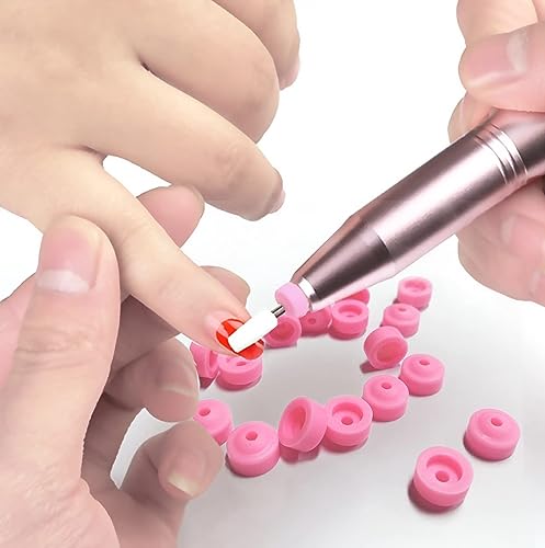 FUATY Drill Nail Dust Collector, 20PCS Nail Drill Bit Dust Cover Dustproof Protector Caps for 3/32\" Nail Drill, Nail Art Tools Silicone Dust Stopper Holder for Acrylic Nails, Pink