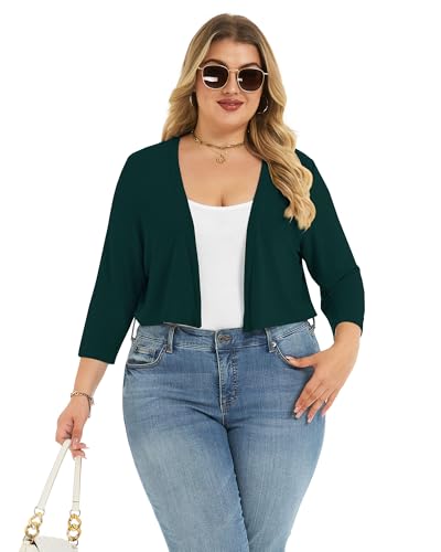 Image of Plus Size Shrugs for Women 3 /4 Sleeve Cropped Cardigan Knit Sweaters Open Front Bolero 2026