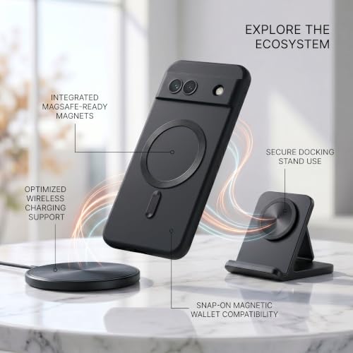 Image of amazon basics Premium Mag-Safe Case for Google Pixel 7A | Shockproof & Anti-Scratch Cover | Soft Silicone with Wireless Charging | Camera Lens Guard - Black