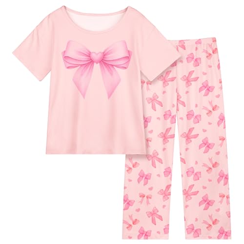 Image of FIOBEE Girls Pajamas Sets 2PCS Summer Pajama Sleepwear Kids Pjs Clothes Short Sleeve for Teen Girl Size 3-14