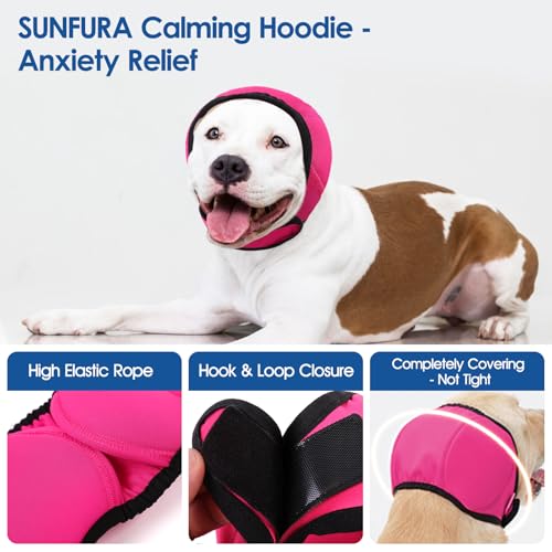 Image of Dog Ear Wraps Dog Calming Hoodie Anxiety Relief Ear Cover for Dogs | Water Resistant Noise Protection Ears Muffs for Firework, Grooming, Thunderstorms, Swimming, Bathing, Hot Pink M