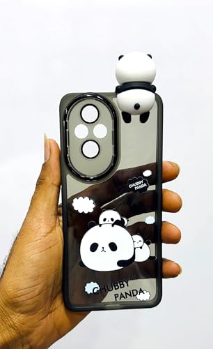 Image of Radha Soft Silicone Chubby Panda Printed Back Cover for Honor 200 5G with 3D Toy (Matte Black)