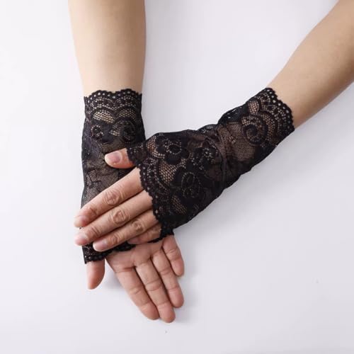 2pairs Short black Lace Fingerless Gloves for Party, Cosplay, Costume, Opera Evening Prom4