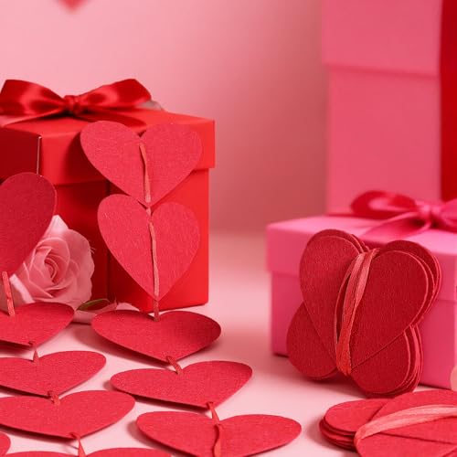 Image of OHOME Valentines Day Decorations - 40 Pack Red Felt Heart Hanging Banner Backdrop | Valentines Decor Party Supplies Favors for Wall Home Office - Galentines Day Decorations for School Classroom Outdoor Indoor