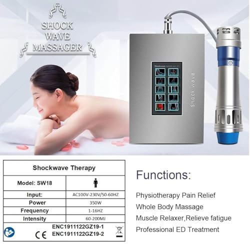 Professional Ed Shockwave Therapy Machine - 350W Extracorporeal Shock Wave Therapy Device For Pain Relief & Erectile Dysfunction - 60-200MJ/16 Frequency Gears - Includes 7 Massage Heads ,Natural - 6