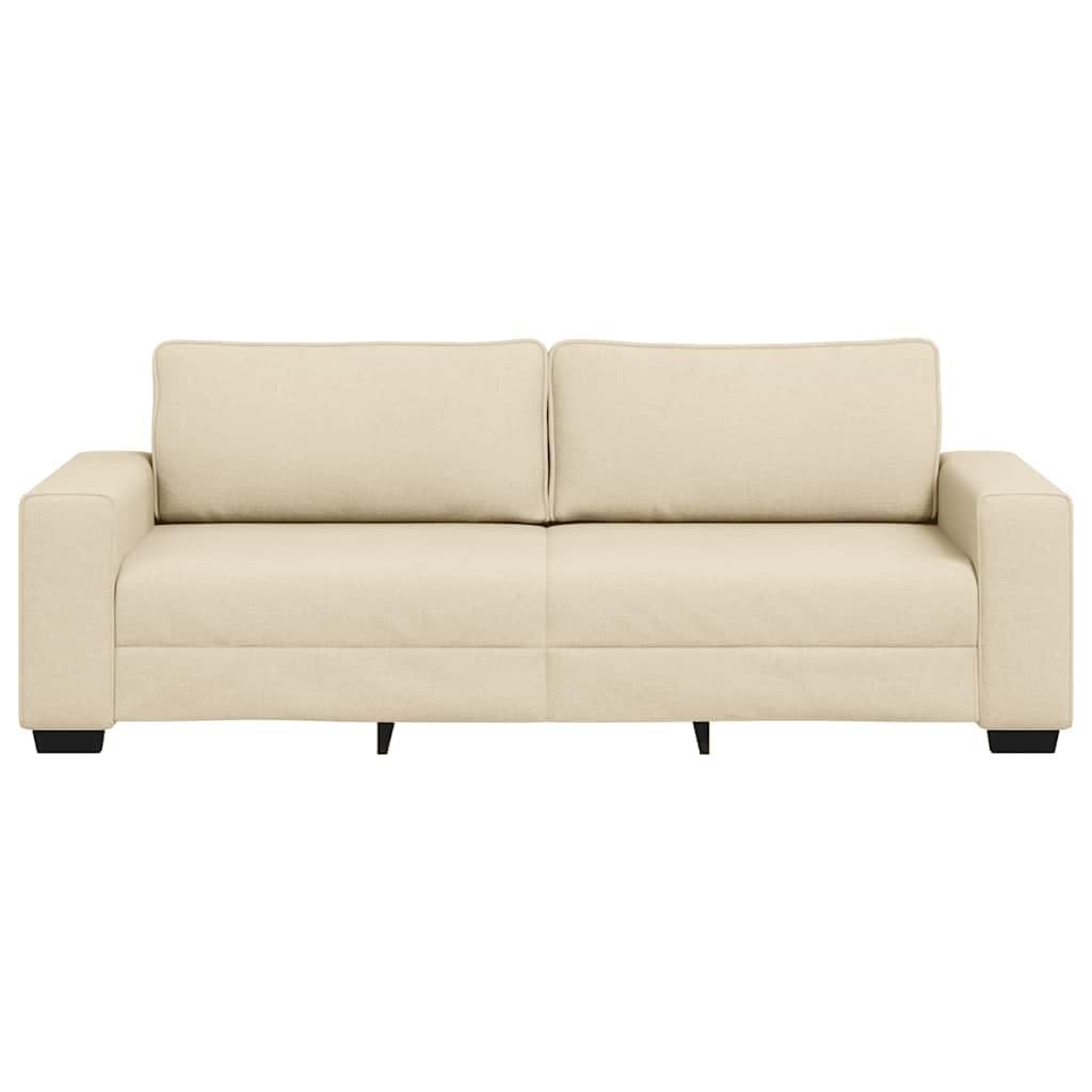 Sofa 3-osobowa, kremowa, 180 cm, miękki materiał poliestrowy, wytrzymały drewniany stelaż, szerokie podłokietniki, przytulna kanapa do salonu, wytrzymały mebel do salonu