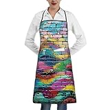 SMAZDFXX Verstellbare Kochschürze mit Graffiti-Motiv, bunter Ziegelsteindruck, mit Tasche, Unisex-Küchenschürze, Kochschürze, 52,1 x 71,9 cm