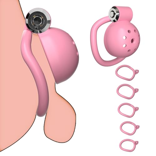 Image of Sissy Chastity Cage with 4 Different Sizes Rings,Chastity Belt & Invisible Lock for Sissy Men Penis Exercise and Abstinence (Pink）