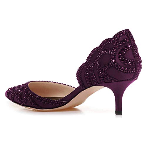 Image of XYD Women's Pumps, Elegant Pointed Toe, D'Orsay Kitten Low Heels, Rhinestone Studs, Slip-On Satin Shoes for Wedding