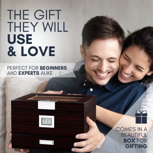 Mantello Cigars Humidor, Humidor Cigar Box with Drawer for Cigar Accessories - Humidor with Digital Hygrometer - Cigar Humidors - Holds 25-50 Cigars - Image 7