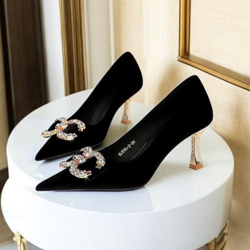 JOEupin Women's Buckle Mid Heel Pumps Closed Pointed Toe Heels 2.5 inch Stilettos Heels Pumps3