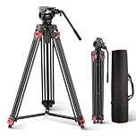 NEEWER Basic 74" Video Tripod with Fluid Head , Metal Camera Tripod with Smooth Friction Damping, Mid Level Spreader, Quick Release Plate Compatible with Manfrotto 501, Max Load 17.6lb, TP37