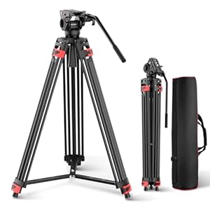 NEEWER Basic 74″ Video Tripod with Fluid Head , Metal Camera Tripod with Smooth Friction Damping, Mid Level Spreader, Quick Release Plate Compatible with Manfrotto 501, Max Load 17.6lb, TP37