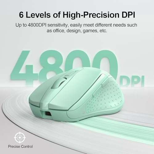 Image of TECKNET Wireless Mouse, BT 5.0 /2.4G, Rechargeable 6-DPI Silent, Green | Bluetooth 5.0 /3.0 & USB A, 2-Device Easy Switch, Wide OS Compatible, 6 Buttons, 6-DPI up to 4800, Ergonomic for S to M Hands