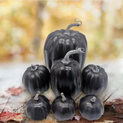 7 calabazas artificiales | Calabazas de espuma de cosecha de otoño | Calabaza de espuma simulada para decoración de Halloween | Calabazas artificiales de cosecha para decoración de otoño, Acción de