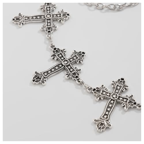 Silver Cross Pendant Waist Chain Belt,Long Waist Belt for Dress Jean Pants,Metal Stars Tassel Belly Chain Belt,Rave Outfit Link Waist Belt Jewelry for Women4