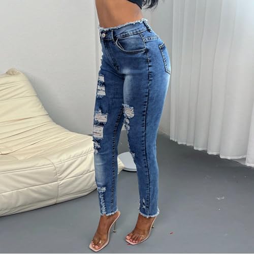 fanmpghleoo Ripped Jeans Womens High Waisted Frayed Hem Skinny Jeans Trendy Jeggings with Pockets Denim Jogger Cowgirl Pants4