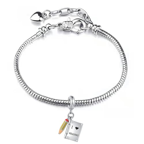 Abalorio de libro y lápiz compatible con pulseras Pandora de mujer 6