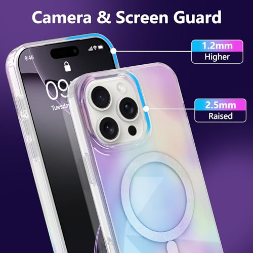 Image of Magnetic Case for iPhone 16 Pro Max [Compatible with Magsafe] [Anti-Yellowing] [1 Screen Protector] Shockproof Slim Iridescent Sparkly Case for iPhone 16 Pro Max 6.9 inch 2024, Purple