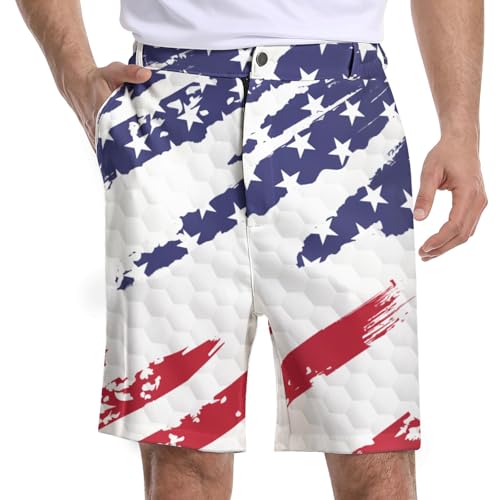 BIANTI American Flag Golf Shorts for Men Stretch Men's Casual Athletic Dress Shorts with Zipper Pockets