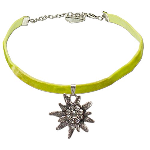 Preisvergleich Produktbild Alpenflüstern Trachten-Samt-Kropfband Strass-Edelweiß groß - Trachtenkette enganliegend, Kropfkette elastisch, Damen-Trachtenschmuck, Samtkropfband schmal hell-grün DHK069