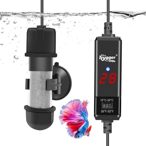 hygger Aquarium Heizung 10W, Aquarium Heizstab einstellbar Aquariumheizer, 15-34°C, Digital Aquariumheizer mit Temperatur Controller, für Salzwasser und Süßwasser Fischtanks Schildkröte Tank 5-20L