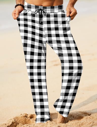 Image of iWoo Linen Pants Men Casual 2025 Summer Beach Elastic Drawstring Waist Yoga Pants Travel Baggy Work Pant Pajama