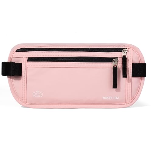 Image of Money Belt - Slim Passport Holder RFID Blocking Travel Wallet Undercover Fanny Packs for Men Women - Pink