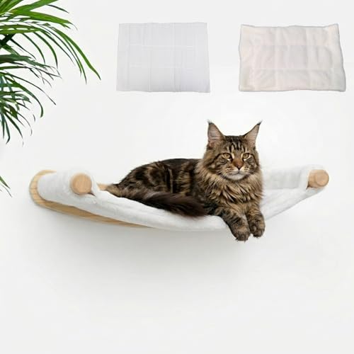 Sgobeum Heavy Duty Wooden Wall Mounted Cat Hammock - 21 * 18 in for Extra Large Indoor Cats 30 Lbs