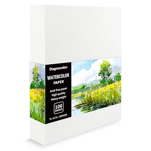 DagouColor Papier Aquarelle, 9 x 12, 200GSM, 100 Pcs Papier de Dessin D'artiste, Fournitures D'art pour Artistes Débutants Adultes Garçons Filles Enfants