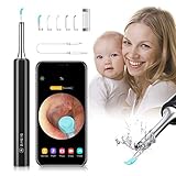 【Cámara inteligente y sistema de temperatura constante】 ： El otoscopio puede alcanzar el tímpano y la profundidad del canal auditivo. Se utiliza un anillo de protección para proteger la oreja de su bebé. 6 leds potentes pueden iluminar sus oídos, pero no dañarán sus oídos gracias al sistema de temperatura constante.