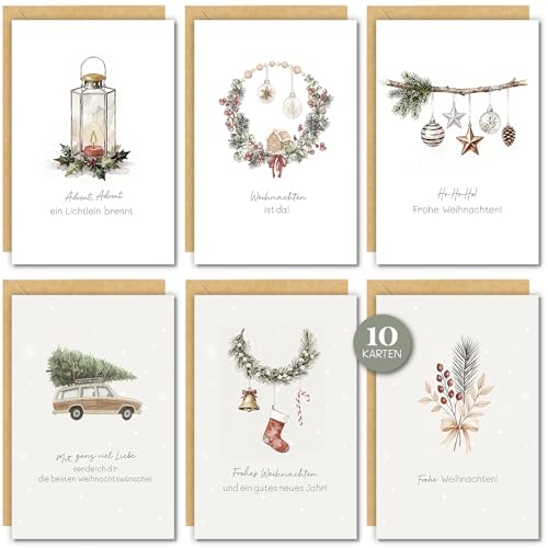 YISCOKO Weihnachtskarten-Weihnachtskarten mit Umschlag Set (10 Stück)-A6 Aquarell Weihnachtskarten...