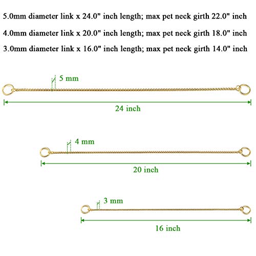 Mogoko Stainless Steel Dog Choke Chain Collar, Puppy Metal Snake Chain Pet Show Slip Collar Choker For Training Walking (Gold;20.0"*4.0Mm) #TOP3