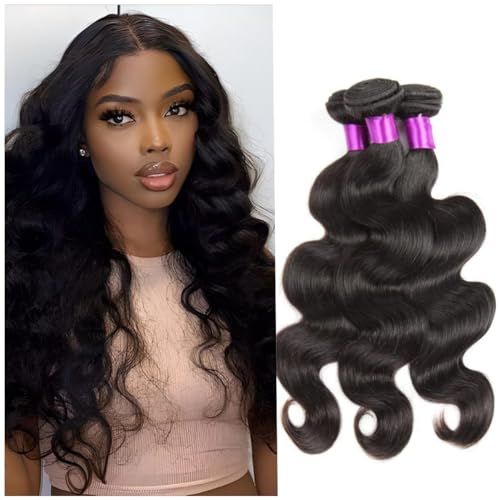 Tissage Naturel Cheveux Humain lot 3 avec pour Cheveux Humain Meches Bresiliennes Body Wave Humain Hair Bundles Wavy Hair Extension Noir 210g (14 14 14 Pouce)