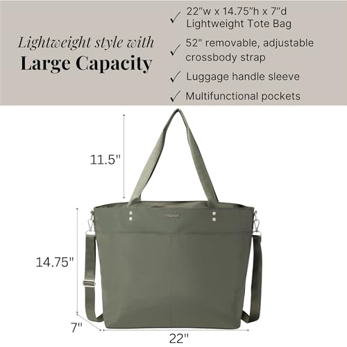 Image of Baggallini Carryall Tote - Lightweight Nylon Zipper Top Weekender Travel Beach Bag w /Luggage Sleeve