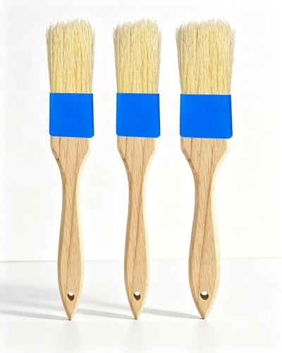 NXRACSH Natural Boar Bristle Pastry Brush,Heat Resistant Basting Brush for Cooking, BBQ, Baking, Food Grade Wooden Handle Oil Brush for Egg Wash, Butter,Marinade, Sauce, Dishwasher Safe(1',1.5',3PC)