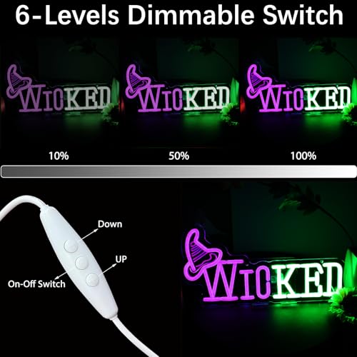 Image of Witch Theme Neon Sign for Wall Decor, Witch Horror Neon Light with Dimmer Switch for Business, LED Neon Lights for Bedroom Decor, LED Neon Sign Wall Art Neon Light for Halloween Party, Witch Fans Gift(Pink & Green)